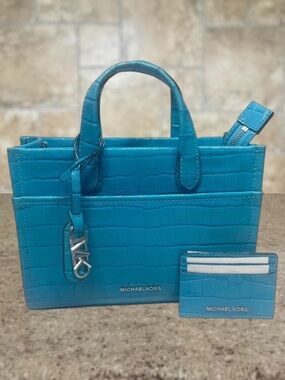Michael Kors Gigi Croc-Embossed Satchel & Matching Wallet Santorini Blue